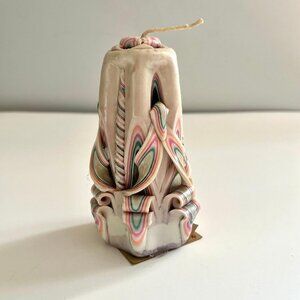 Vintage Handmade Candle - Ornate Pink and Pastel - Mexico Souvenir